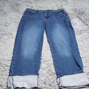 Angels Straight‎ Crop Jeans Womens 10 Forever Young Blue Denim Signature Cuffs